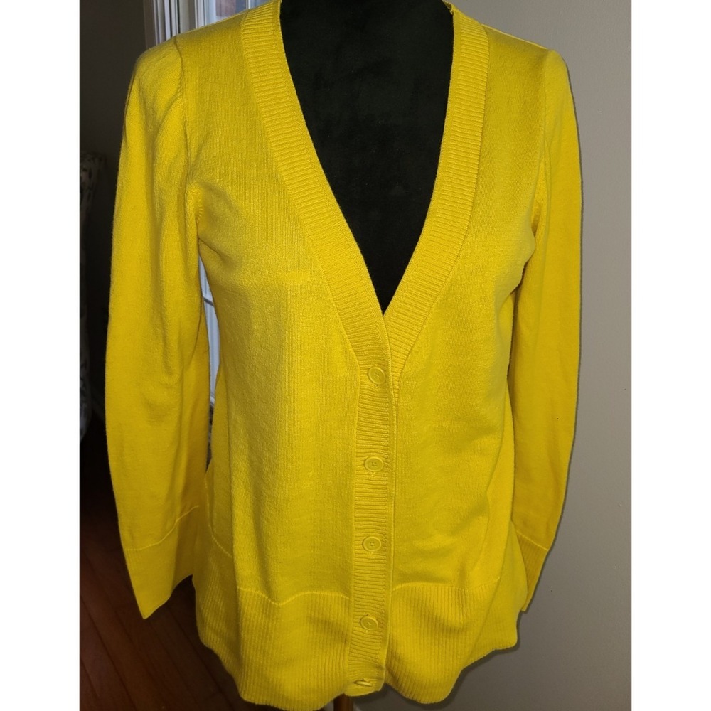 Coldwater Creek Button Front Cardigan Women Size Sm Yellow V Neck Silk Cotton